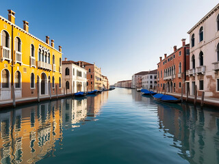 Obraz premium A wide-angle shot of the Venetian Grand Canal with beautiful historic buildings and vibrant reflections