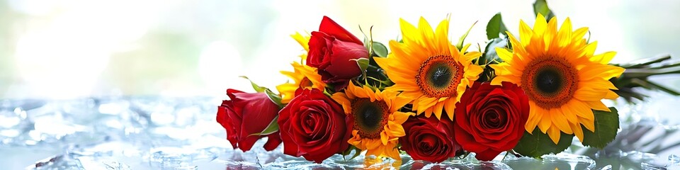 Decorative floral arrangement for love, peacful purpose on transparent surface