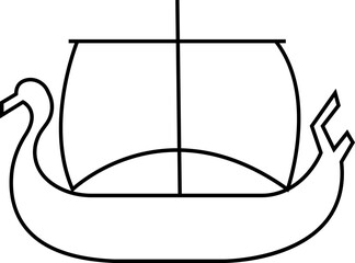 Black silhouette of a Viking ship on water icon, sailboat vehicle gondola. old designs ships, vintage galleons isolated on transparent background, graphic art vector styles, logo, template elements