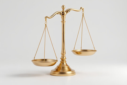Elegant golden balance scales symbolizing justice and fairness for world consumer day rights protection and advocacy on a plain soft white background demonstrating equilibrium