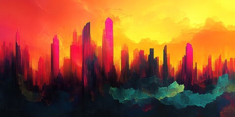 Neon Fractal Skyline, Generative AI