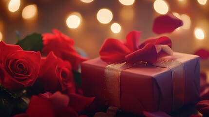 Valentine's Day 2025 gift exchange. Romantic scene with gifts and flowers. Emphasizing love and thoughtfulness. Perfect for Valentine's Day gift ideas.