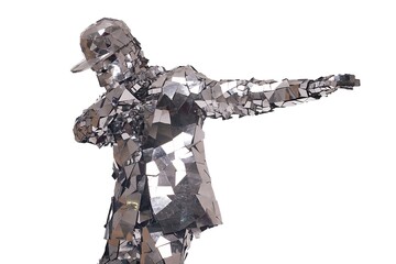 Reflective sculpture in dynamic pose captivates with shiny facets