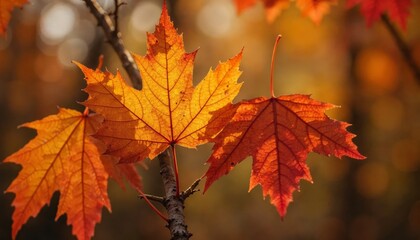 Fototapeta premium Sunlit Maple Leaves A Symphony of Autumnal Hues in Natural Light