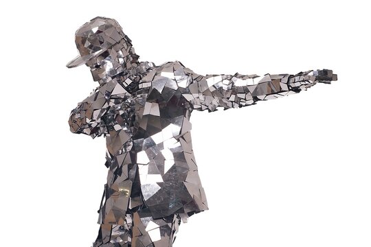 Fototapeta Reflective sculpture in dynamic pose captivates with shiny facets