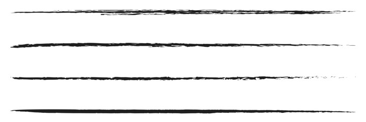 Charcoal pencil straight horizontal lines. Scribble black strokes vector set. Charcoal texture lines isolated on white background. Grunge smears, thin and thick chalk strokes, pencil dividers.