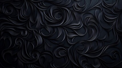 Abstract dark gray embossed swirls background texture.