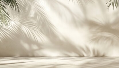 Obraz premium Palm Shadows on Beige: Abstract minimalist backdrop featuring the shadows of palm leaves cast on a beige surface, creating a serene and tropical ambiance.