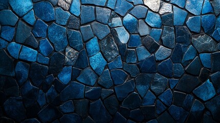 Mosaic Patterns on Blue Background for Design, Banner Template, Minimalist Abstract Wallpaper with Copy Space, Simple Geometric Modern Wallpaper for Text Placement and Creative Use