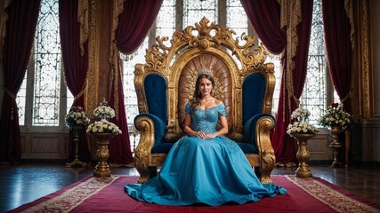 Fototapeta premium A royal princess theme with a grand throne and tiara decorations.