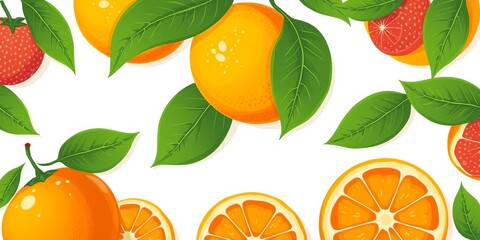 Obraz premium Vector illustration of a juicy orange fruit with leaves on a white background, fruit, illustration, diet