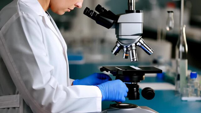 Scientist Using Microscope in Laboratory