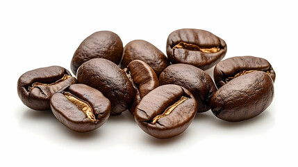 Naklejka premium Roasted coffee beans, close-up, white background, food photography