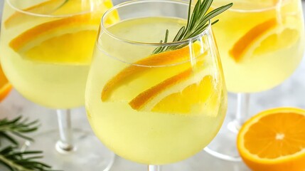 Fototapeta premium Refreshing Citrus Drink with Orange Slice and Rosemary Garnish