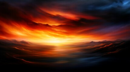 Fototapeta premium Fiery Sunset over Misty Mountains: A Dramatic Landscape
