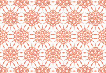 Flower geometric pattern. Seamless vector background. White and pink ornament. Ornament for fabric, wallpaper, packaging. Decorative print