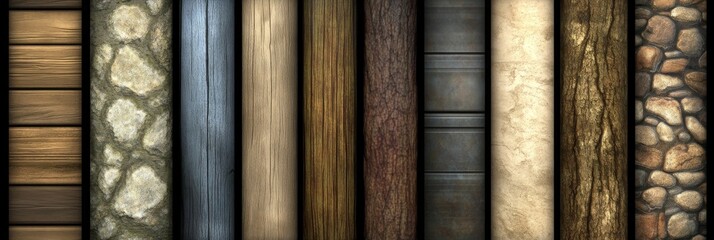 Collection of Diverse Textures: Wood, Stone, and Metal