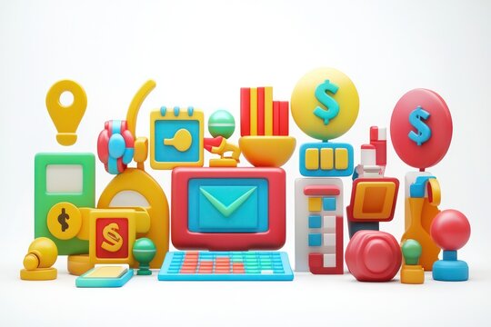 3D Icons showcasing modern monetization methods with vivid elements and design.