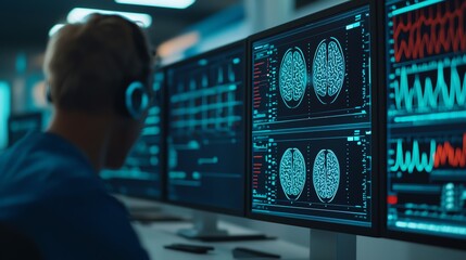 Technician analyzing brain wave patterns.