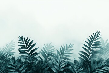 Naklejka premium Lush green ferns against a misty background.