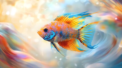 Fototapeta premium Beautiful tropical fish swims in the water with vibrant colors