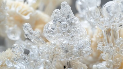 Crystallized foam close-up, studio backdrop, science, texture