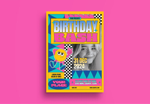 Yellow Pink Anti Design Birthday Bash Flyer