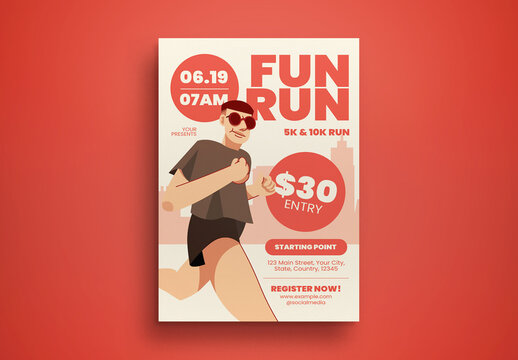 Red and Beige Quirky Illustration Fun Run Flyer Layout