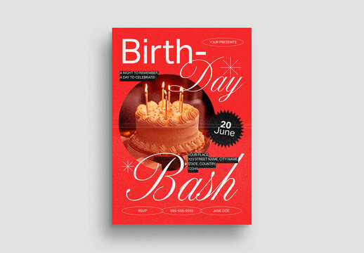 Red and White Anti Design Brutalism Birthday Bash Flyer Layout
