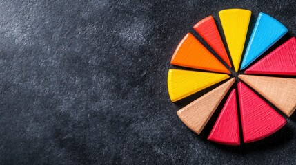 Obraz premium Colorful Wooden Pie Chart on Dark Background