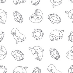 Outline Seal Animal Lifebuoy Pattern Vector Illustration Seamless for Background Wallpaper Packaging Cover
