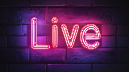Neon sign "Live" on a brick wall.