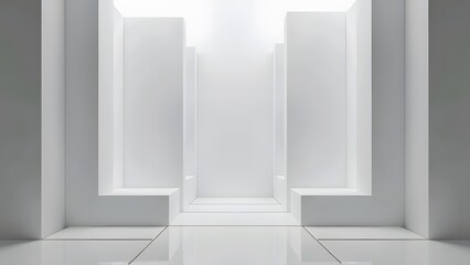 Abstract empty room with white walls and floor. 3d rendering. Generated by AI