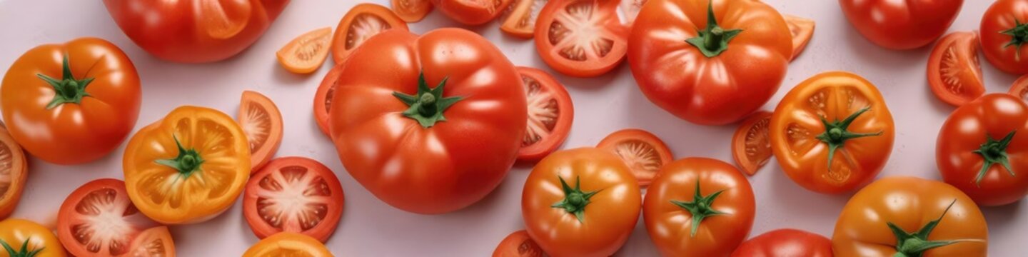 Gemischte Farben gerichtete Tomatenstrunk auf Pastellhintergrund, tomaten, heller, frucht