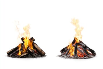 Two campfires burning, isolated, white background, for website design