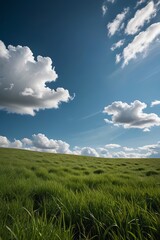 Obraz premium there is a field of grass with a blue sky in the background