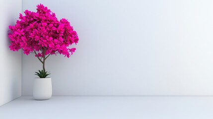Naklejka premium Vibrant Pink Flowering Plant in Minimalist Modern Interior Setting