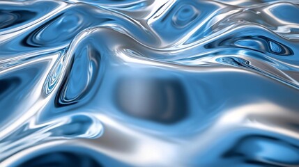 3D Chrome Waves Background, Generative AI