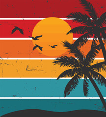 Summer Plum Tree Vintage Tee Design Vector