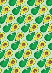 Avocado Seamless Pattern Whole And Sliced Background Vector
