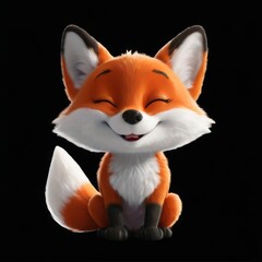 Obraz premium Cartoon Fox Sitting Peacefully on Hind Legs with Big Smile on Black Background Digital Illustration (No quotation for title)