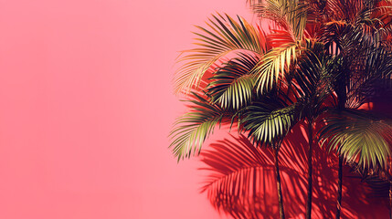 tropical palm tree on pink pastel background. Copy space