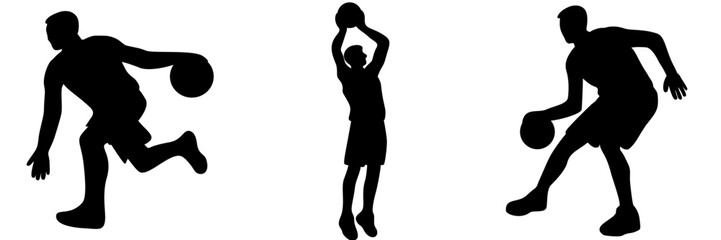 Set shadow of a male basketball player on transparent background 