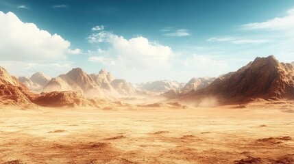 Naklejka premium A vast desert with rocky mountains and blue sky