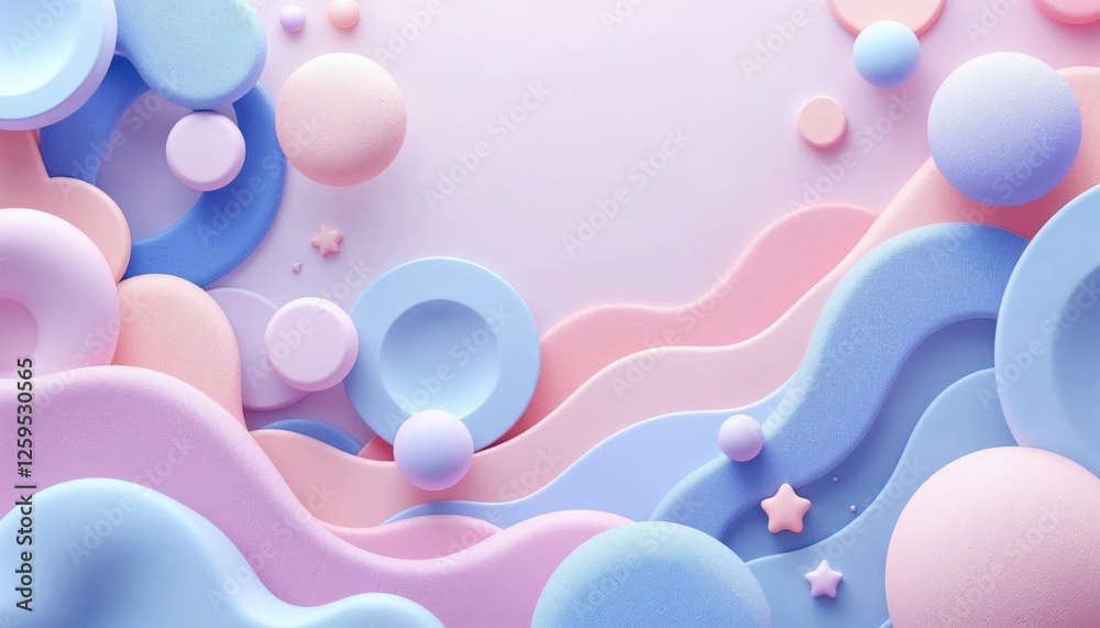 Wall mural dreamy pastel world 3d abstract rendering with soft shapes and textures