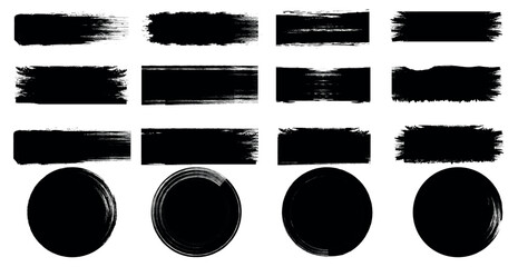 black ink brush strokes. Rectangle and circle brush strokes, grunge design element Grunge color ink for your design. Vector illustration.