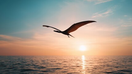 Pterodactyl shadow gliding over shimmering ocean waters