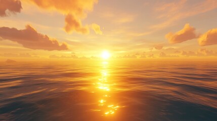 Fototapeta premium Golden sunset over calm ocean, peaceful evening scene, travel postcard