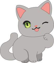 Gray Cartoon Cat Vector Mascot