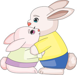 Cute Rabbit Couple Hugging Vector